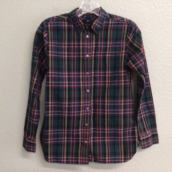 J. Crew Classic Women's OP Popover Shirt Cotton Long Sleeve Tartan Plaid Petite - Picture 8 of 9